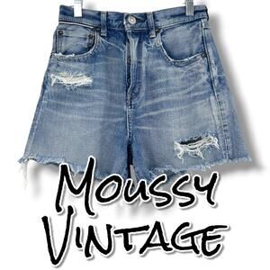 MOUSSY Vintage Pelion Distressed Cutoff Denim Shorts Blue Size 25 Japan Indie